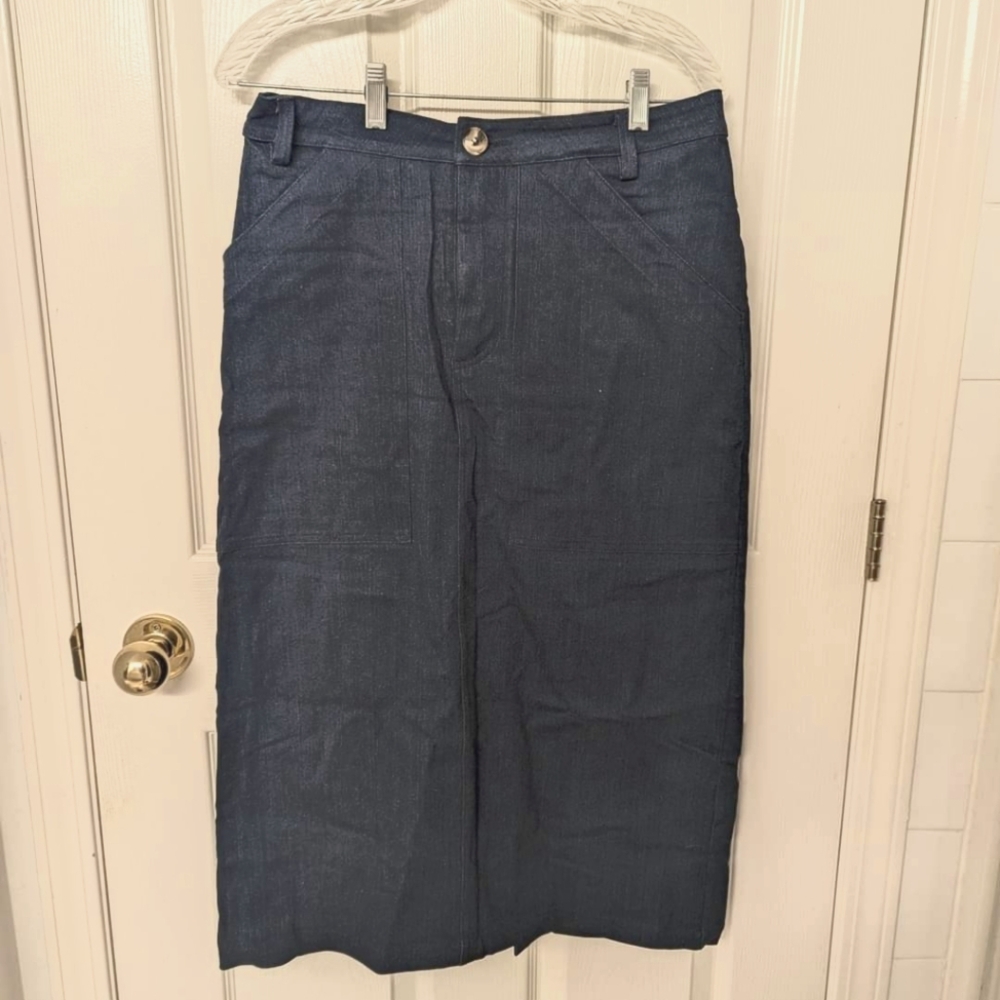 Free Label Stevie Denim Skirt Dark Wash Stretch Denim Midi Skirt